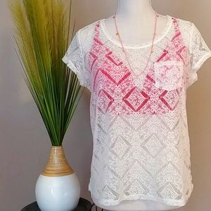 Cute♥️Sheer Cream  Lace Cap Sleeve Top